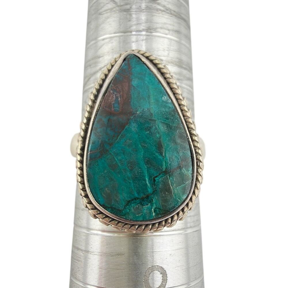 Teardrop Chrysocolla Gemstone 925 Sterling Silver Ring Size 7.5